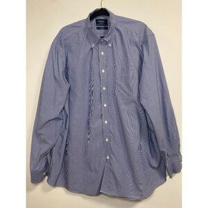 Men's Charles Tyrwhitt Weekend Non-Iron Classic Fit Blue Striped Cotton Button-U